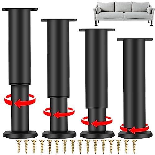 JOLIGAEA 4 Stück Möbelfüße Metall, 25 cm Verstellbare Schwarz Möbelfüsse, Einstellbare Höhe 0-170 mm, Belastbar bis 800 KG, Möbelbeine für Fernsehschrank Sofa Lehrstuhl Badezimmerschrank, mit Sockel
