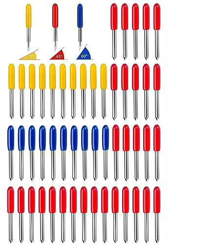 BRAVECOW 50Pcs Replacement Blade for Cricut Cutting Blades Include 30Pcs 45° Standard Fine Point Blade+10Pcs 60° Deep Cut Blade+10Pcs 30° Shallow Cut Blades Vinyl Plotter Blades for Cricut