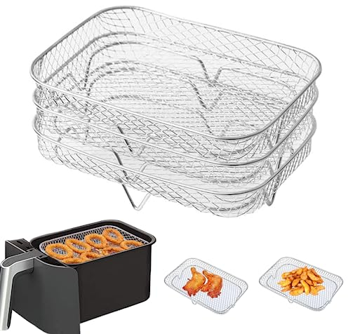 Air Fryer Rack 3pcs Empilable 5.31x7.68 in Rectangle Tower Air Fryer Rack Panier Acier Inoxydable Griller Rack Air Fryer Accessoires Pour Barbecue, Four, 8-qt Air Fryer Déshydrateur Rack Grill Rack
