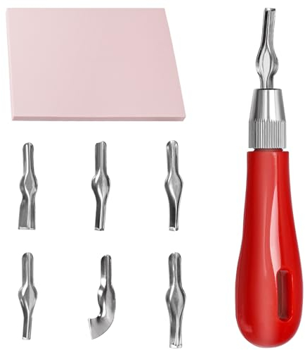 Mardatt 8Pcs Craft Linoleum Carving Tools Kit Includes Rubber Stamp Carving Tools with 6 Blades, Rubber Carving Blocks, Carving Block Stamp Art Block Cutters Linoleum Cutter Tools for Block Printing