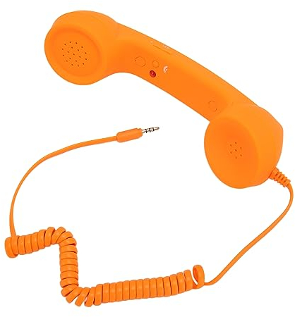 Retro-3,5-mm-Telefonhörer, Strahlungssicherer Kabelgebundener Handy-Empfänger, Mikrofon-Lautsprecher für Alle Smartphones und Computer mit 3,5-mm-Buchse (ORANGE)