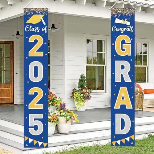 Abschlussdekorationen 2025 Grad Banner Blau Veranda Türschild Willkommensbanner für drinnen und draußen Wand Abschlussdekorationen Klasse 2025