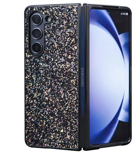 MINUUISCT Hülle für Samsung Z Fold5 5G, Handyhülle mit Aesthetic Flash Luxus, TPU PC Stoßfest Kratzfest Fashion Glitter Samsung Z Fold5 5G Case für Frauen Mädchen-Blitz Schwarz