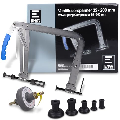 ENVA Ventilfederspanner 35-200 mm + Ventileinschleif Bohrmaschinenaufsatz 6TLG. Ventilfederspannapparat und Ventileinschleifwerkzeug Ventil Werkzeug Set für Kfz