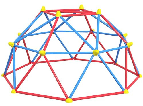 Outsunny Cúpula de Escalada Juego de Cúpula Geométrica Parque Infantil para 3-8 Años con Marco de Metálico Anti-UV Carga 180 kg para Patio Jardín Ø183x90 cm Rojo y Azul