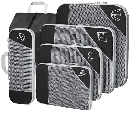 SINZUX 6 Teilige Koffer Organizer Set, Compression Packing Cubes, Travel Organizer, Kofferorganizer, Reise Organizer Set, Schwarz Kompression Packwürfel Set für Koffer Rucksack Handgepäck