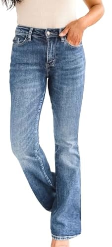 Generic Pantalon en jean pour femme - Coupe droite - Taille haute jusqu'à grande taille - Grandes tailles, bleu clair, L