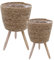 Blumenständer aus Stroh innen mit Folie 2er Set - Ø 26 und 23 cm - Rattan Pflanzenständer mit 3 Holz Beinen - Deko Blumentopf Pflanztopf Korb Topf mit Füßen für Zimmerpflanzen