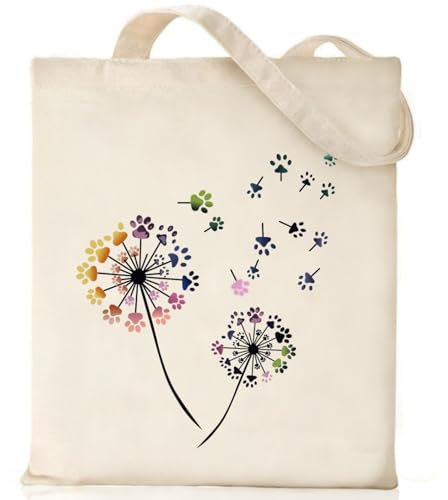 Nioobager Canvas-Tragetasche für Damen mit Innentasche, ästhetische Schultertasche, Büchertasche, Geschenktasche, Einkaufstasche, wiederverwendbare Einkaufstasche, Tasche mit Hundepfoten-Motiv,