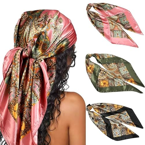 ElevaPulse Kopftuch Damen 90 x 90 cm, 3er Pack, Bandana, Haartuch Zum Binden, Seidentuch Für Haare