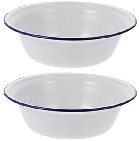 ABOOFAN 4pcs Large Enamel Mixing Bowl, White Enamelware Soup Basin, Salad & Serving Basin, Egg Beating Bowl for Fruit Salad, Pasta - 16cm