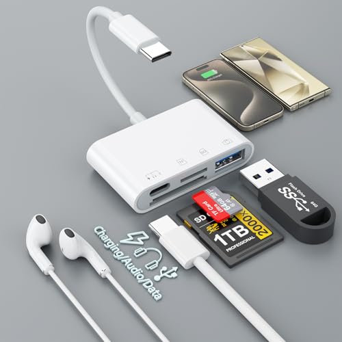 4-in-1 USB C SD Card Reader, Micro SD to Type C OTG Adapter with SD MicroSD Type-C USB 4 Slots, Memory Card Reader Compatible with iPhone 16 15/Pro Max/Pro,iPad Pro,MacBook Pro/Air,Galaxy S8 to S24