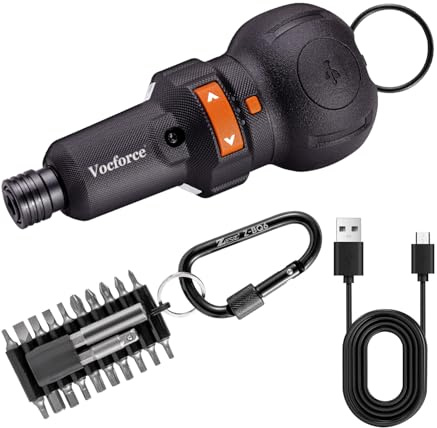 Vocforce Electric Screwdriver, 5 Compact 400RPM Small Cordless Screwdriver | for Tight Space & Home Repairs, USB C Rechargeable, 4V 3-Speed, 3-Torque, 22PC Magnetic Bits, Dual LED Light
