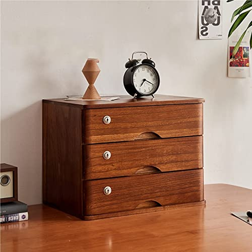 YUZDNM Schreibtisch Schubladenbox - Schreibtisch Aktenschrank - Schreibtisch Organizer, Schreibtisch-Schubladenschrank Aus Holz, Desktop-Aufbewahrungsbox Mit Abschließbaren Schubladen(D,3 Drawer)