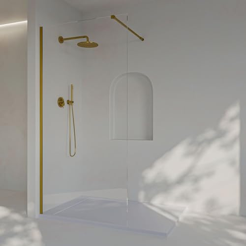 SoulHome Paroi de douche Fixe Or 60cm x Hauteur 200 cm, RÉVERSIBLE | Panneau Fixe, Walk In, Verre de sécurité transparent 8 mm, traitement anticalcaire, Dimension 60 cm