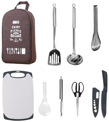 Renta Set Cubiertos Camping 8 Pieces, Bolsa para Guardar Cubiertos, Camping Cubiertos de Viaje para Picnic al Aire Libre, Camping(Set 2)