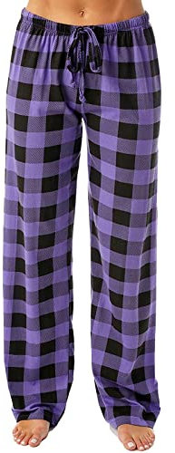 Générique Pantalon Pyjama Carreaux Femme, Bas De Pyjama Femme Chaud et Doux Pantalon De Maison Décontracté Et Confortable Pyjama Femme Hiver Automne, Violet, 3XL