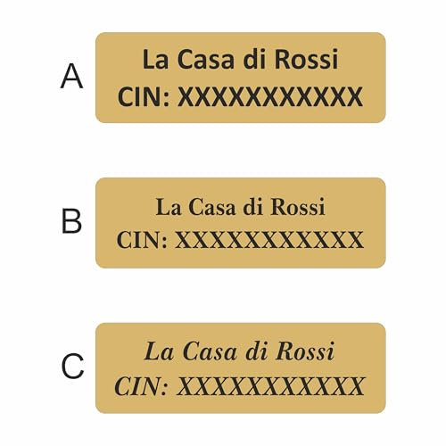 CIN 1 Targhetta identificativa per alloggio turistico personalizzata (Alluminio Oro, 100x30mm)