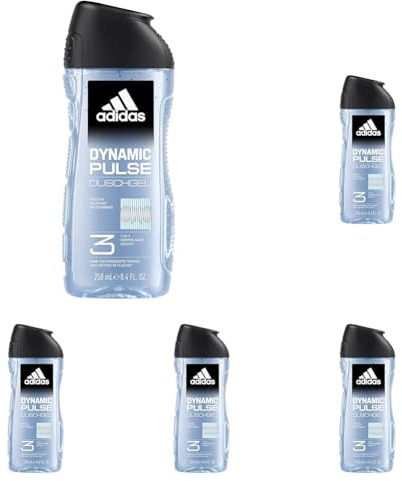 adidas 3in1 Dynamic Pulse Duschgel für ihn, mit holzig-frischem Duft, 250 ml (Packung mit 5)