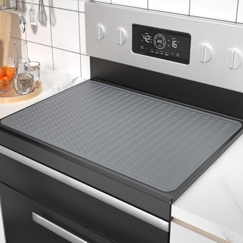 Tapis de Protection Plaque Cuisson Induction en Silicone,Protection plaque de cuisson, Résistant à la chaleur,Couvre-plaques de Cuisson pour Cuisinière électrique (Grise-Vague, 70x50cm)
