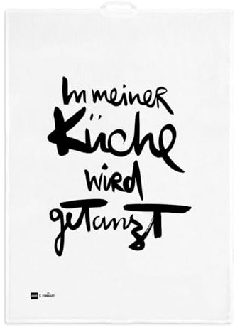 ReWu Geschirrtuch Geschirrhandtuch 50 x 70 cm mit Spruch - Küchentuch aus 50% Leinen & 50% Baumwolle - saugfähig & waschbar - witziges Küchenhandtuch als Geschenk Deko - In meiner Küche Wird getanzt
