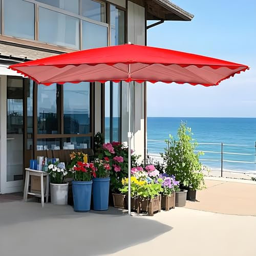 Parasol De Marché Rectangulaire, 2,0 X 1,5 M, 2,5 X 2,0 M, Parasol De Jardin Étanche Avec Auvent De Protection Solaire, Parasol De Table Portable D'extérieur, Hauteur Réglable(Red,2.50x2.0m/8.2x6.5ft)