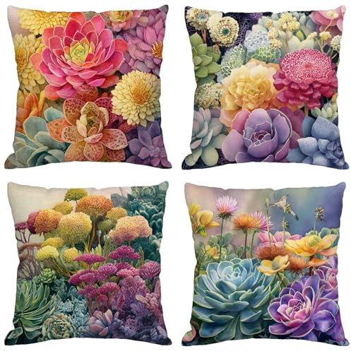 Fiore Cuscini per Divano Esterno Giardino Viola Cuscini 80x80cm Grandi Copricuscini per Divani Impermeabili Linoi Cushion Covers per Interno/Esterno Balcone Patio Estate Decor Regalo, Set di 4 BZ-246