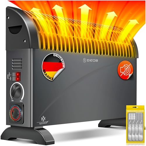 KESSER Konvektor 2000 Watt Heizgerät, 24h Timer | mit Frostwächter | stufenlose Thermosteuerung | Turbo Heizung | 3 Stufen | Tragemulden | Anthrazit