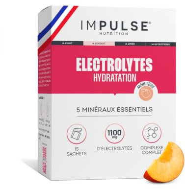 Impulse Nutrition - Électrolytes Pêche - Hydratation, Effort - 15 sachets