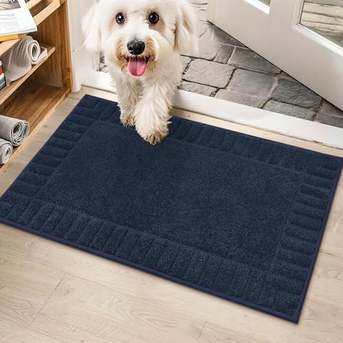 BEQHAUSE Door Matts Indoor, 50x80cm Dirt Trapper Door Mats Non-Slip, Blue | Washable Door Mat Indoor, Polyester, Low-Profile and Stain Resistant for High-Traffic Areas, Hallways, Entryways, Balcony etc