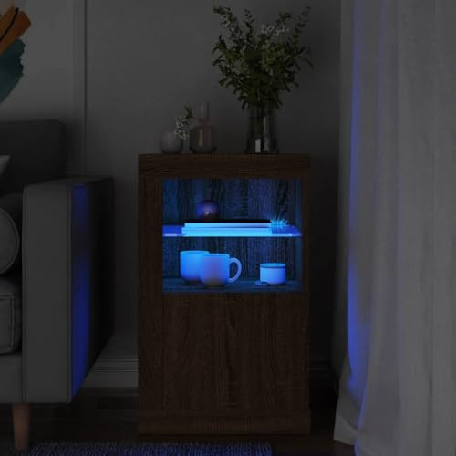 Bucmath Armoire d'appoint avec lumières LED en bois de chêne marron, 41 x 37 x 67 cm, avec porte en verre et espace de rangement, design moderne pour salon et bureau