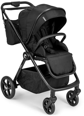 Kidnort Älskar Buggy Kinderwagen, wendbarer Sitz, faltbar, kompakt, bis 22 kg, verstellbare Rückenlehne, UV-Schutzdach, 5-Punkt-Gurt, Regenverdeck, Moskitonetz, Tasche Schwarz
