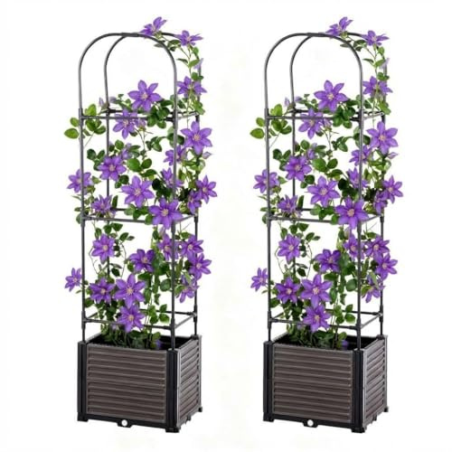 Hochbeet mit Rankgitter 2er Set, 150cm Pflanzkasten für Tomaten | Wetterfest; U-Form Design; stabile Kletterhilfe; einfache Montage; UV-beständig; für Balkon & Terrasse; langlebig