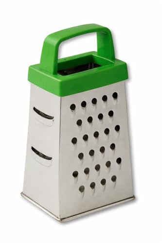 ELEGANCIO Edelstahl Mini Vierkantreibe Höhe 6,6 cm ideal als kleine Käsereibe Knoblauchreibe Ingwerhobel Parmesanreibe bei Tisch Ingwerreibe 4-seitige Turm Küchenreibe (grün)