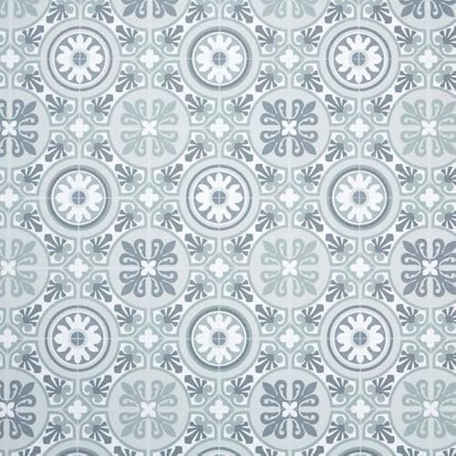 Moroccan Tile Design Cushion Vinyl Flooring Sheet Blue Green & White Patterned Non Slip Lino Conservatory Kitchen Bathroom Floor (Tangier 08, 2m x 3m)