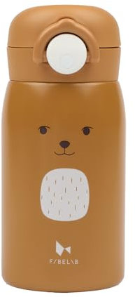 Fabelab Trinkflasche für Kinder 320 ml | Edelstahl BPA-Frei | Auslaufsicher für Schule | Wasserflasche mit Bären-Design