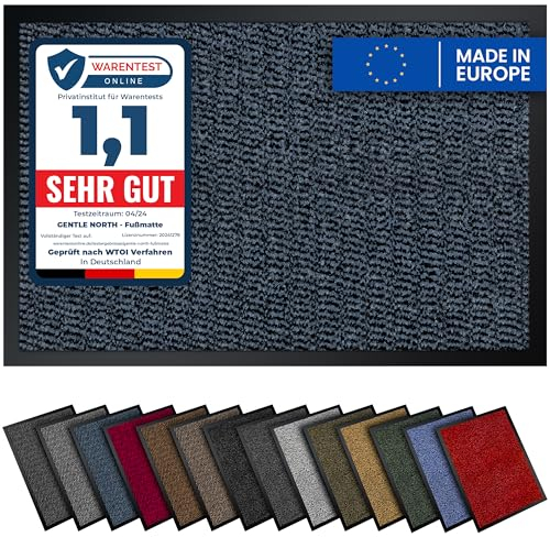 Gentle North Hochwertige Fußmatte blau schwarz 90x120cm groß für Innen & Außen - Schmutzfangmatte rutschfest, waschbar & wetterfest - Fussmatte für Eingangsbereich & Aussenbereich - Läufer Flur dünn