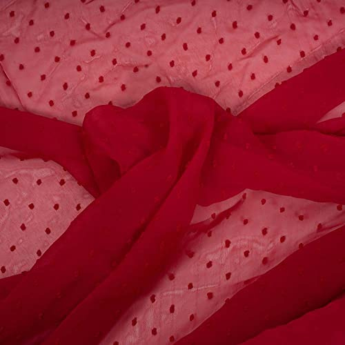 7,90 /m Stoff Chiffon gepunktet schwarz | Chiffonstoff transparent Meterware | Punkte Pünktchen durchsichtig (rot)