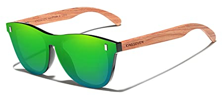 KINGSEVEN Bubinga Lunettes de Soleil Polarisées Design Rétro Vintage Elégant pour Hommes Femmes, Verres Miroir B5510 (Vert)