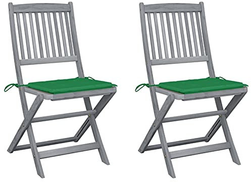 Chenshu Klappbare Gartenstühle 2 STK. mit Kissen, Hochlehner, Wetterfest Stuhl, Sonnenstuhl, Garden Chair, Balkonstuhl, Balkonset, Lehnstühle, Massivholz Akazie