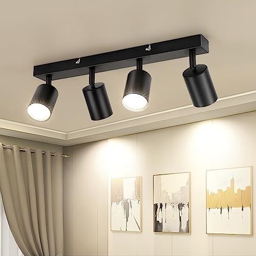 Dehobo Led Deckenstrahler Schwenkbar 350° Deckenstrahler 4 Flammig Deckenleuchte GU10 LED Wandstrahler Schwarz Spotlight Lampe Deckenlampe für Wohnzimmer Schlafzimmer Küche