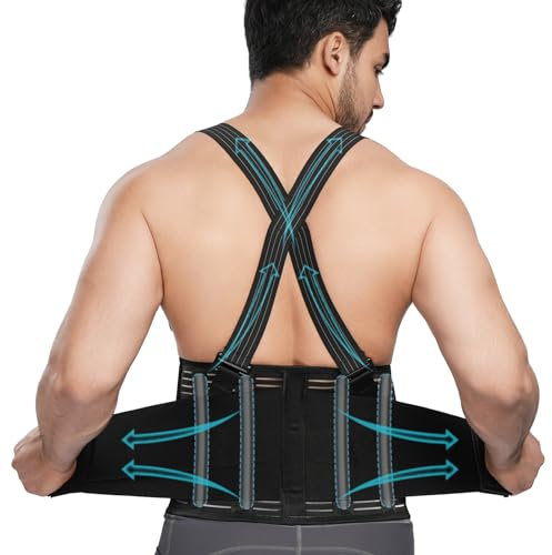 AOFIT Lendenstütze mit Trägern Rückenbandage Rücken Gurt für Herren Lumbar Support Belt, 6 Stäben Rückenstützgürtel für Lindert Schmerzen, Lendenwirbelstütze, Unterstützung der Lendenwirbelsäule L