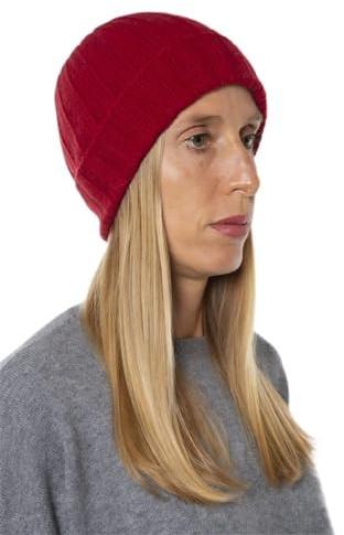 Bo.MA. Gerippte Mütze aus 100% regeneriertem Kaschmir, Unisex, Made in Italy, Einheitsgröße, Rot