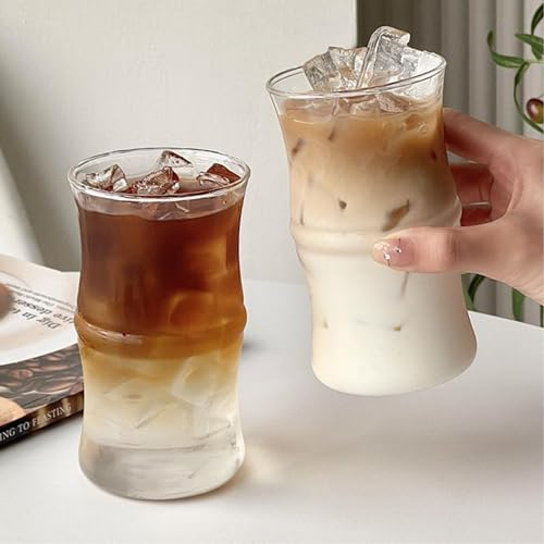 Wnvivi 2 Vasos de Café con Hielo en Forma de Bambú, Taza de Café de Cristal, Vasos Creativos para Beber Agua, Taza de Helado, Tazas Transparentes para Bebidas para Jugo de Leche, Cerveza Y Refrescos