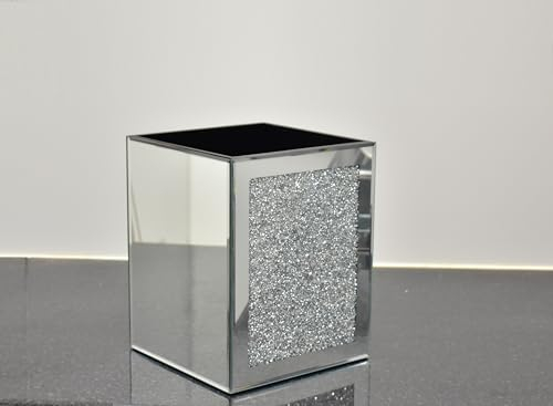 DEENZ Luxury Crystal Mirrored Trash Bin With Silver Crushed Jewel Diamonds For Bathroom Decoration Home Decor Gift