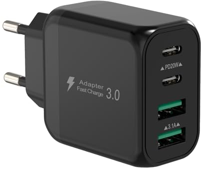 40W USB C Ladegerät, Gcstnn Schnellladegerät 4 Port PD3.0 QC3.0 USB C Ladestecker für iPhone 15 Plus 14 Pro Max 13 Pro 12 Mini 11 SE XS XR 8, Samsung, Xiaomi Handy Ladegerät.-Schwarz