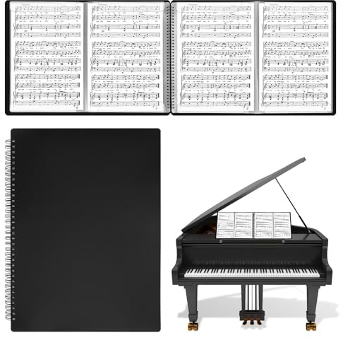 HIMOMO A4 Notenmappe 4 Seiten, Erweitern, 30 Taschen/60 Seiten Wasserdicht Music Sheet Chormappe, Notenmappe für Notenblätter Schwarz für Notenblätter, Gemälde, Dokumente (216 x 279 mm)