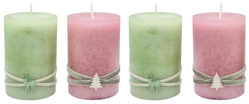 ZauberDeko Adventskerzen Stumpenkerzen Kerzen Hellgrün Rosa Hirsch Baum Adventskranz Weihnachten Deko 9x6cm 4 Stück
