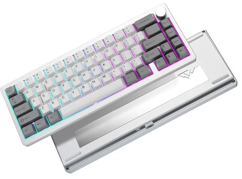 YUNZII AL68 Tastiera Meccanica Wireless 60% in Alluminio QMK/VIA, Sostituibile a Caldo con Manopola, RGB da Gioco per Mac/Windows/Linux (Argento, Zero Linear)