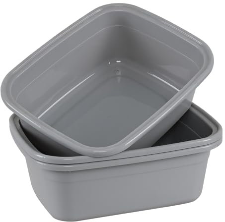 Easymanie Confezione da 3 ciotole rettangolari in plastica, 16 litri, colore grigio